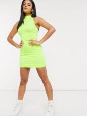Nike Neon Yellow  High Neck Sleeveless Mini Dress